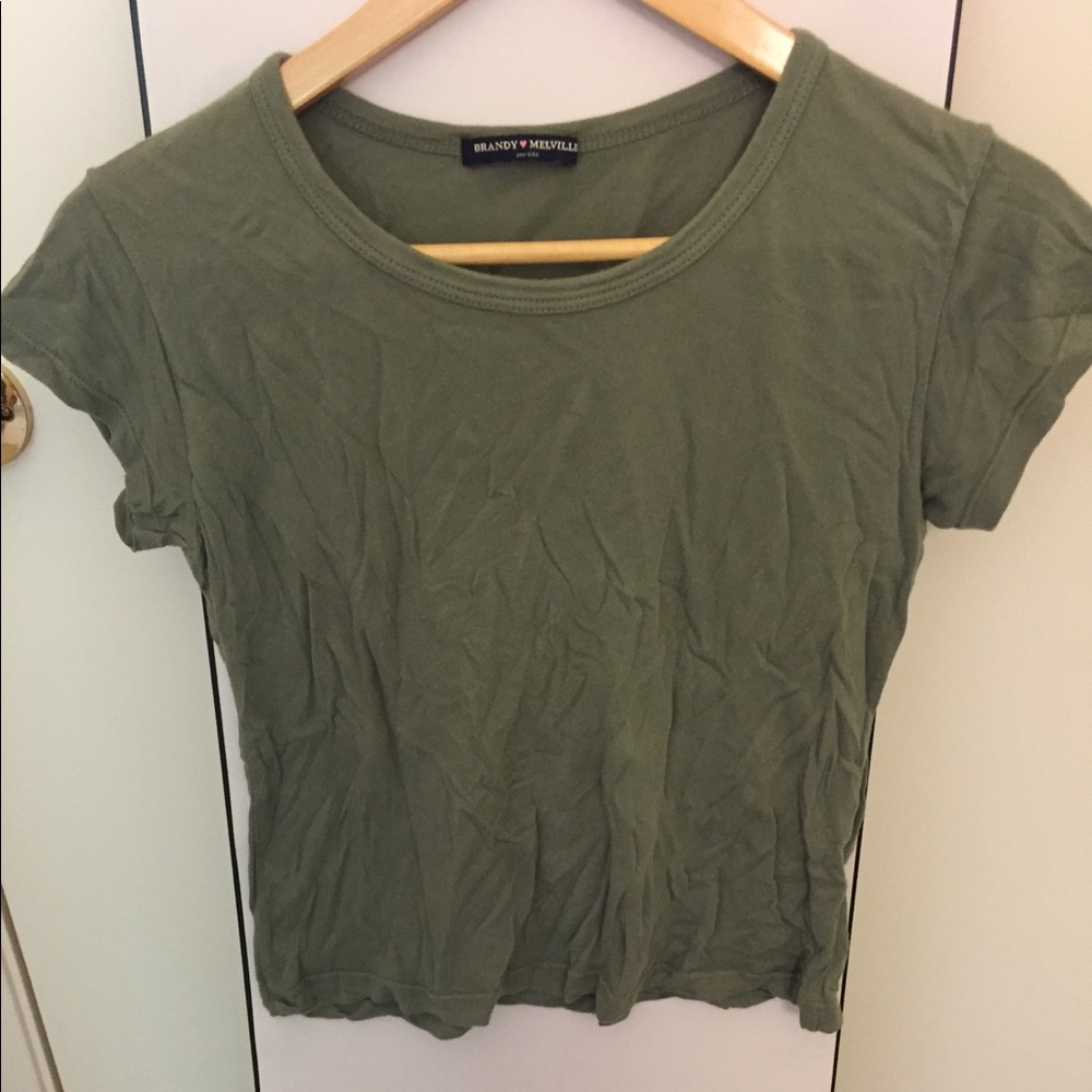 Brandy Melville Olive Crop Short Sleeve Top